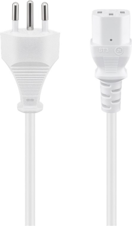 Goobay IEC Cord Switzerland, 2 m, White Swiss plug (type J, SEV 1011) > C13 appliance socket in the group COMPUTERS & PERIPHERALS / Computer cables / Device kable at TP E-commerce Nordic AB (C40327)