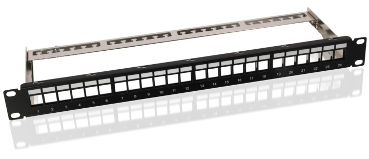 Goobay 19 Inch (48.3 cm) Blank Keystone Patch Panel (STP) (1 U), with erarthing cable for 24x Keystone modules in the group COMPUTERS & PERIPHERALS / Computer cables / Network cables / Adapters & Conductor joints at TP E-commerce Nordic AB (C40354)