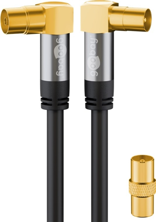 Goobay TV Antenna Cable (135 dB), 4x Shielded gold-plated, coaxial socket 90° > coaxial plug 90°, 1 m in the group HOME ELECTRONICS / Cables & Adapters / Antenna cables & Accessories / Antenna cables at TP E-commerce Nordic AB (C43390)