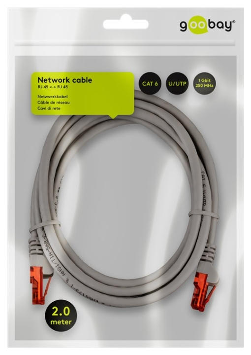 Goobay CAT 6 Patch Cable, U/UTP, grey copper-clad aluminium wire (CCA), 2 m in the group COMPUTERS & PERIPHERALS / Computer cables / Network cables / Cat6 at TP E-commerce Nordic AB (C43465)