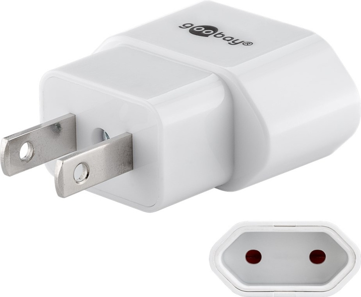 Goobay Nätadapter US/Japan, vit europlug (typ C, CEE 7/16) > amerikansk/japansk kontakt (typ A, NEMA 1-15, 2-polig) in the group HOME, HOUSEHOLD & GARDEN / Electricity & Lighting / Travel adapters at TP E-commerce Nordic AB (C43986)