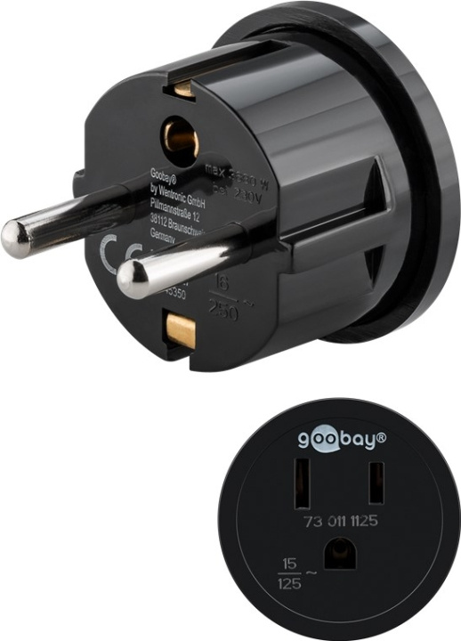 Goobay Nätadapter USA/Japan, svart stickkontakt med skyddsjord (typ F, CEE 7/7) > amerikanskt/japanskt uttag (typ B, NEMA 5-15, 3-polig) in the group HOME, HOUSEHOLD & GARDEN / Electricity & Lighting / Travel adapters at TP E-commerce Nordic AB (C43987)