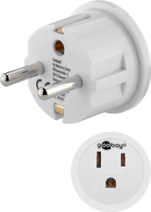 Goobay Nätadapter USA/Japan, vit stickkontakt med skyddsjord (typ F, CEE 7/7) > amerikanskt/japanskt uttag (typ B, NEMA 5-15, 3-polig) in the group HOME, HOUSEHOLD & GARDEN / Electricity & Lighting / Travel adapters at TP E-commerce Nordic AB (C43988)