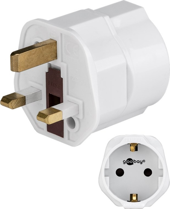 Goobay Nätadapter Storbritannien, vit uttag med skyddsjord (typ F, CEE 7/3) > brittisk 3-polig kontakt (typ G, BS 8546) in the group HOME, HOUSEHOLD & GARDEN / Electricity & Lighting / Travel adapters at TP E-commerce Nordic AB (C43990)