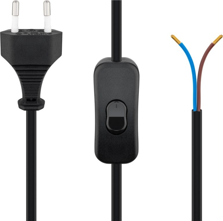 Goobay Kabel med euro-kontakt för montering - med strömbrytare, 1,5 m, svart Euro-kontakt (typ C, CEE 7/16) > lösa kabeländar in the group HOME, HOUSEHOLD & GARDEN / Electricity & Lighting / electrical installation / Accessories at TP E-commerce Nordic AB (C44038)