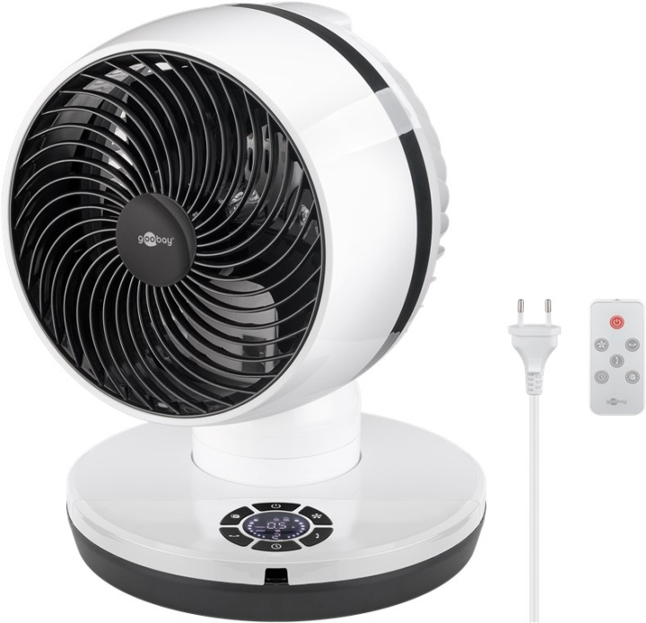 Goobay 9 tum 3D-golvfläkt med fjärrkontroll och timer horisontellt och vertikalt oscillerande luftkylare med nätkabel, diameter 23 cm in the group HOME, HOUSEHOLD & GARDEN / Fans & Climate products / Floor standing fans at TP E-commerce Nordic AB (C44077)