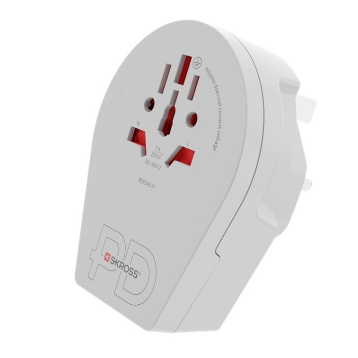 SKROSS World Adapter - World to UK USB-C™ PD för alla jordade och ojordade enheter (2- och 3-poliga), med integrerad, ultrasnabb USB-C™-laddare (Power Delivery) in the group HOME, HOUSEHOLD & GARDEN / Electricity & Lighting / Travel adapters at TP E-commerce Nordic AB (C44117)