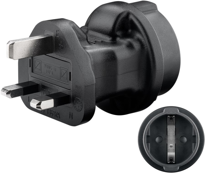 Goobay Nätadapter Storbritannien, svart uttag med skyddsjord (typ F, CEE 7/3) > brittisk 3-polig kontakt (typ G, BS 8546) in the group HOME, HOUSEHOLD & GARDEN / Electricity & Lighting / Travel adapters at TP E-commerce Nordic AB (C44225)