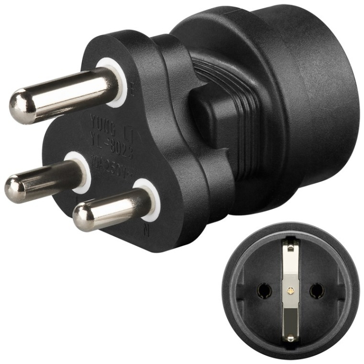 Goobay Nätadapter Sydafrika, svart uttag med skyddsjord (typ F, CEE 7/3) > Sydafrika-stickkontakt (typ M, BS 546, 15-A) in the group HOME, HOUSEHOLD & GARDEN / Electricity & Lighting / Travel adapters at TP E-commerce Nordic AB (C44227)