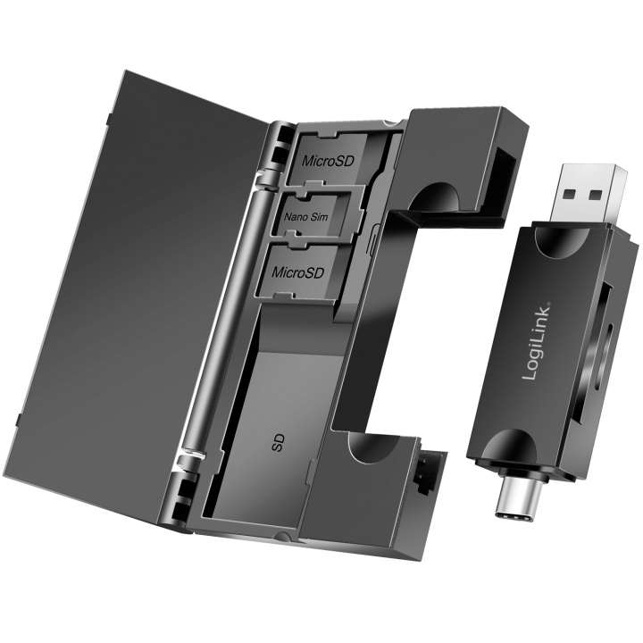 LogiLink Minneskortsläsare USB-C + USB-A MicroSD - och SD-kort inkl. förvaring in the group HOME ELECTRONICS / Storage media / Memory card reader at TP E-commerce Nordic AB (C44261)