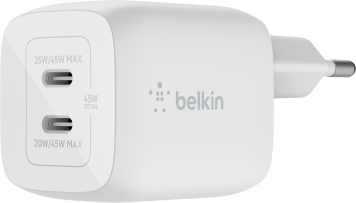 Belkin Boost Charge Pro Dual Port USB-C GaN 45 W PD 3.0 -verkkovirtalaturi, valkoinen in the group SMARTPHONE & TABLETS / Chargers & Cables / Wall charger / Wall charger USB-C at TP E-commerce Nordic AB (C44534)