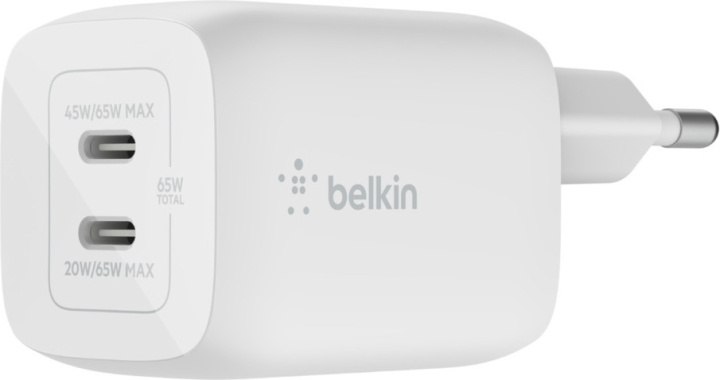 Belkin Boost Charge Pro Dual Port USB-C GaN 65 W PD 3.0 -verkkovirtalaturi, valkoinen in the group SMARTPHONE & TABLETS / Chargers & Cables / Wall charger / Wall charger USB-C at TP E-commerce Nordic AB (C44535)