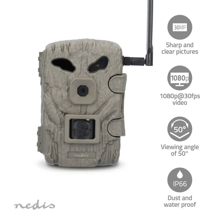 Nedis Wildlife Camera | 1080p@30fps | 30.0 MPixel | 2 MPixel CMOS | IP66 | 4G | Black No-Glow IR | Night vision | Viewing angle: 50 ° | Motion sensor | Detection angle: 50 ° | Detection range: 20 m | LCD Screen | Green in the group HOME ELECTRONICS / Photo & Video / Wildlife/Trail cameras at TP E-commerce Nordic AB (C47780)
