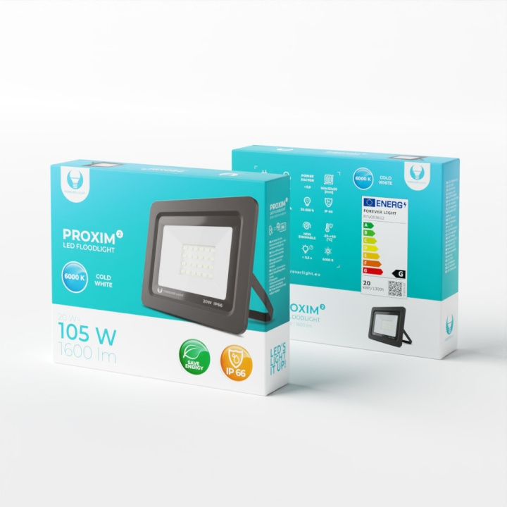 Forever Light PROXIM II - LED Floodlight, 20W |6000K| IP66 in the group HOME, HOUSEHOLD & GARDEN / Electricity & Lighting / Outdoor lighting / LED-floodlight at TP E-commerce Nordic AB (C53923)