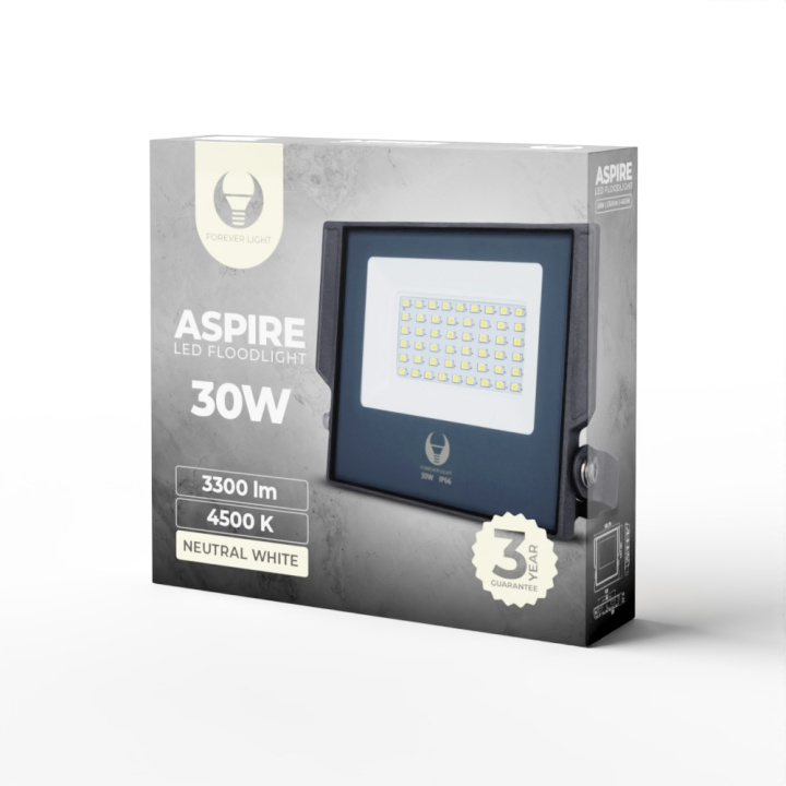 Forever Light ASPIRE - LED Floodlight, 30W, 4500K, 3300lm, 230V in the group HOME, HOUSEHOLD & GARDEN / Electricity & Lighting / Outdoor lighting / LED-floodlight at TP E-commerce Nordic AB (C53929)
