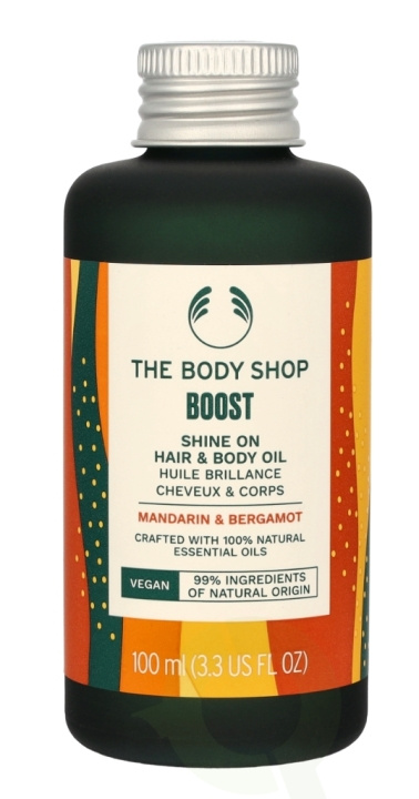 The Body Shop Boost Shine On Hair & Body Oil 100 ml Mandarin & Bergamot in the group BEAUTY & HEALTH / Hair & Styling / Hair care / Hair oil at TP E-commerce Nordic AB (C56367)