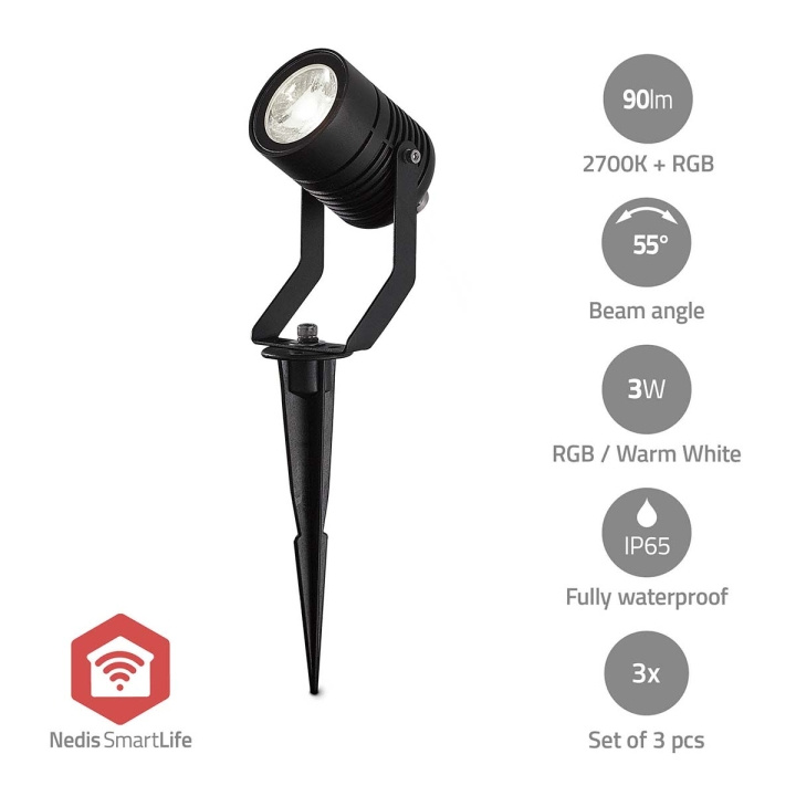 Nedis SmartLife Floodlight | 3 x 90 lm | Zigbee 3.0 | 3 x 3 W | RGB | 2700 K | Aluminium | Android™ / IOS in the group HOME, HOUSEHOLD & GARDEN / Electricity & Lighting / Outdoor lighting / Garden lighting at TP E-commerce Nordic AB (C57021)
