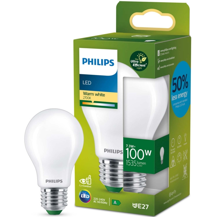 Philips LED E27 Normal 7,3W (100W) Frostad 1535lm 2700K Energiklass A in the group HOME ELECTRONICS / Lighting / LED lamps at TP E-commerce Nordic AB (C57504)