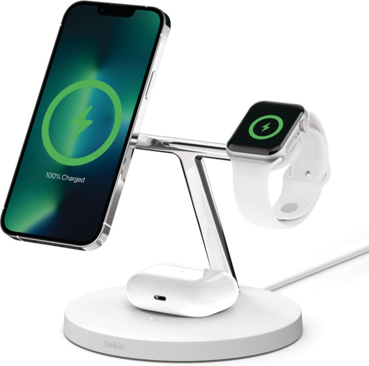 Belkin BoostCharge Pro 3-i-1 trådlös laddningsstation med MagSafe, vit in the group SMARTPHONE & TABLETS / Chargers & Cables / Wireless Qi chargers at TP E-commerce Nordic AB (C57794)