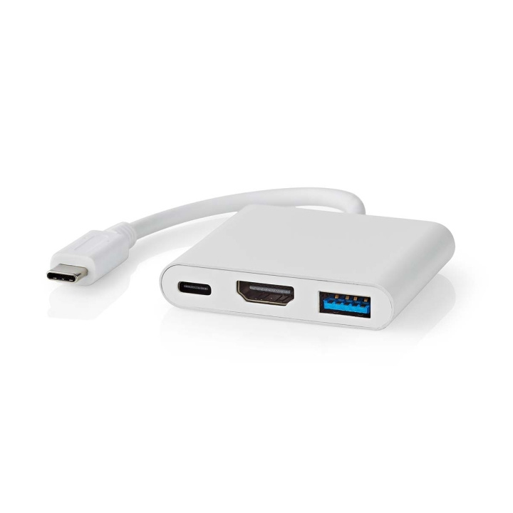 Nedis USB Multi-Port Adapter | 3-in-1 | USB 3.2 Gen 1 | USB-C™ Male | HDMI™ Output / USB-A Female / USB-C™ Female | 5 Gbps | 0.10 m | Round | Nickel Plated | PVC | White | Box in the group COMPUTERS & PERIPHERALS / Laptops & accessories / Docking station at TP E-commerce Nordic AB (C57850)