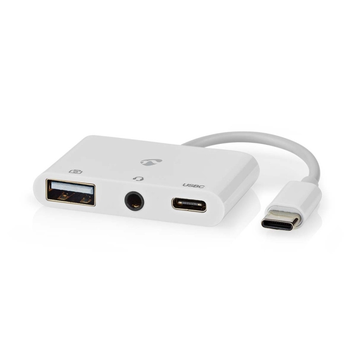 Nedis USB Multi-Port Adapter | 3-in-1 | USB 2.0 | USB-C™ Male | USB-A Female / USB-C™ Female / 3.5 mm Female | 480 Mbps | 0.10 m | Round | Nickel Plated | PVC | White | Box in the group COMPUTERS & PERIPHERALS / Computer accessories / USB-Hubs at TP E-commerce Nordic AB (C57851)