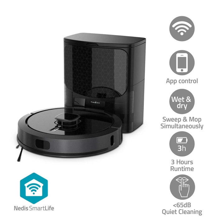 Nedis SmartLife Robot Vacuum Cleaner | Laser Navigation | Wi-Fi | Capacity collection reservoir: 0.6 l | Automatic charging | Maximum operating time: 3 hrs | Black | Android™ / IOS in the group HOME, HOUSEHOLD & GARDEN / Cleaning products / Vacuum cleaners & Accessories / Robot vaccum cleaners at TP E-commerce Nordic AB (C57898)