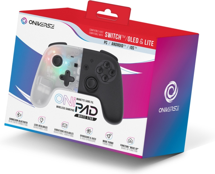 Oniverse OniPad Whitestar trådlös spelkontroll, vit, Switch in the group HOME ELECTRONICS / Game consoles & Accessories / Nintendo Switch / Accessories at TP E-commerce Nordic AB (C58073)