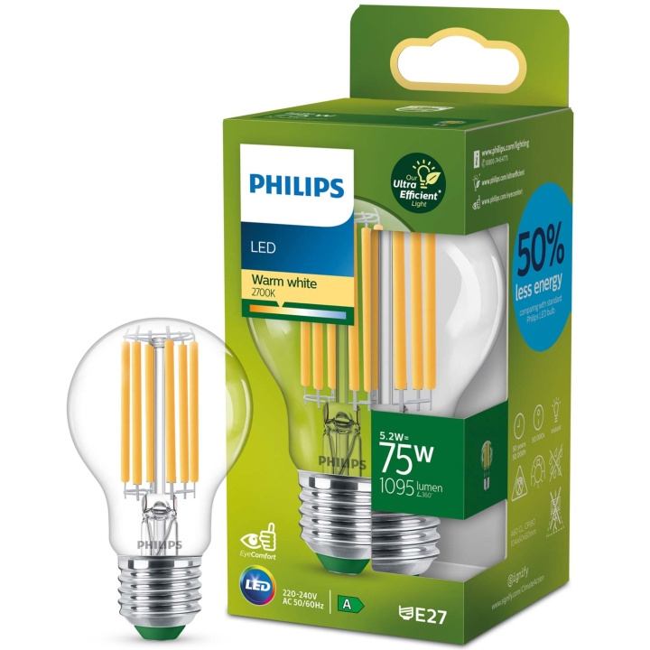 Philips LED E27 Normal 5,2W (75W) Klar 1095lm 2700K Energiklass A in the group HOME ELECTRONICS / Lighting / LED lamps at TP E-commerce Nordic AB (C58113)