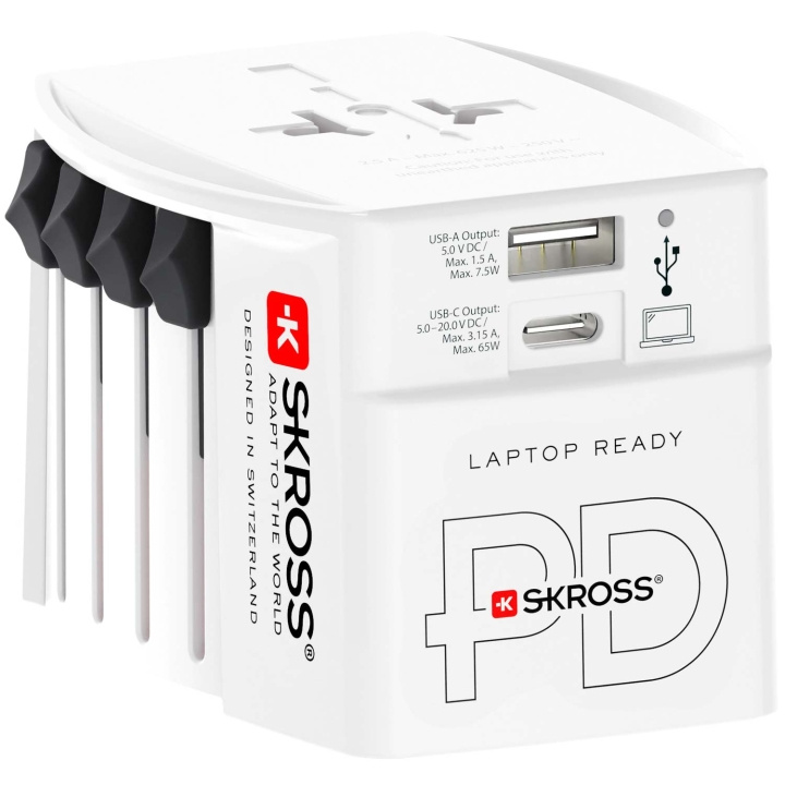 SKROSS World Adapter MUV USB AC65PD 1xUSB-C PD + 1xUSB-A 65W in the group HOME, HOUSEHOLD & GARDEN / Electricity & Lighting / Travel adapters at TP E-commerce Nordic AB (C58664)