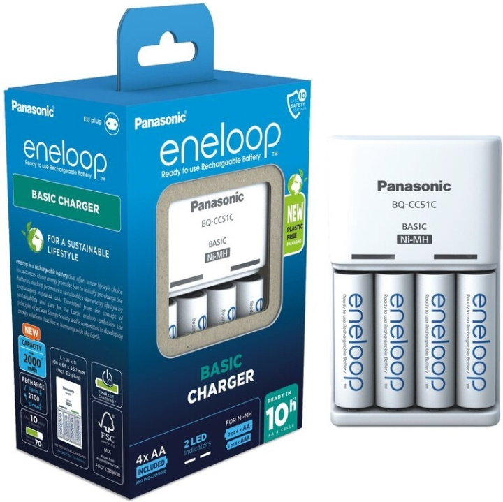 Panasonic Eneloop BQ-CC51 laddare + 4 st 2000 mAh AA-batterier in the group HOME ELECTRONICS / Batteries & Chargers / Rechargable batteries / AA at TP E-commerce Nordic AB (C58864)