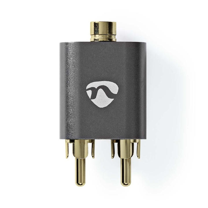 Nedis Stereo Audio Adapter | 2x RCA Male | 3.5 mm Female | Gold Plated | Straight | Aluminium | Gun Metal Grey | 1 pcs | Cover Window Box in the group HOME ELECTRONICS / Cables & Adapters / Audio analog / Adapters at TP E-commerce Nordic AB (C58980)