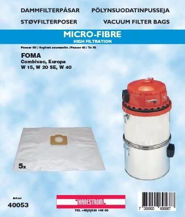 foma Dammsugarpåsar Hanestrom Foma W15. W20. W27 5P in the group HOME, HOUSEHOLD & GARDEN / Cleaning products / Vacuum cleaners & Accessories / Accessories / Vacuum bags at TP E-commerce Nordic AB (C59883)