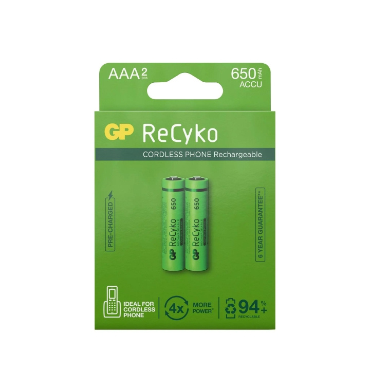 GP ReCyko NiMH 650mAh AAA 2 Pack (PB) in the group HOME ELECTRONICS / Batteries & Chargers / Rechargable batteries / AAA at TP E-commerce Nordic AB (C60012)