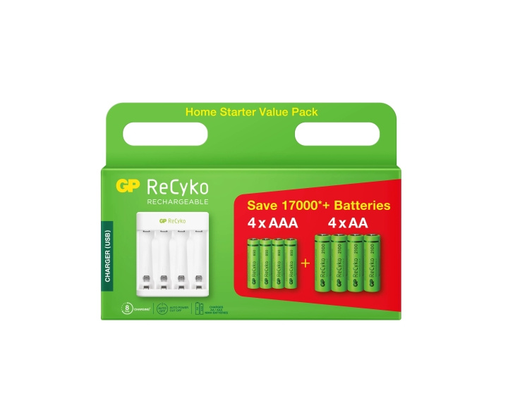 GP ReCyko Kit 4xAA 2100mA/ 4xAAA 850mA NiMH prepacked display in the group HOME ELECTRONICS / Batteries & Chargers / Rechargable batteries / AA at TP E-commerce Nordic AB (C60035)