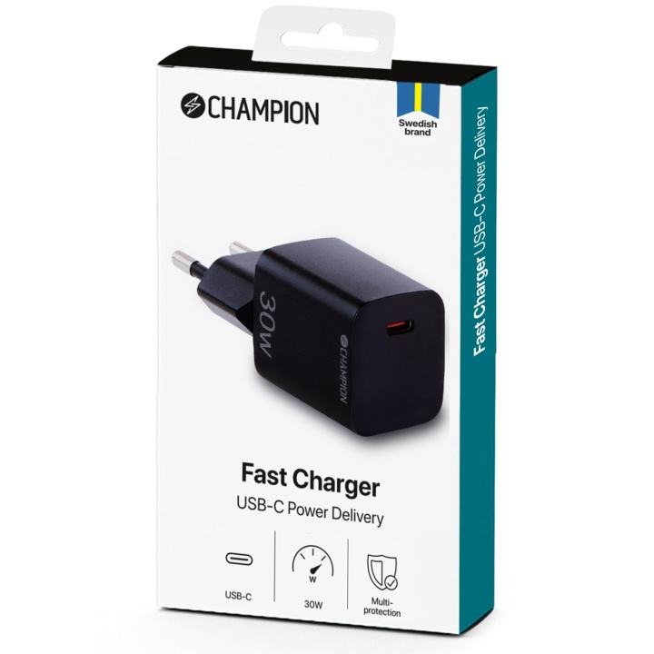 Champion Laddare 30W PD Svart in the group SMARTPHONE & TABLETS / Chargers & Cables / Wall charger / Wall charger USB-C at TP E-commerce Nordic AB (C60260)