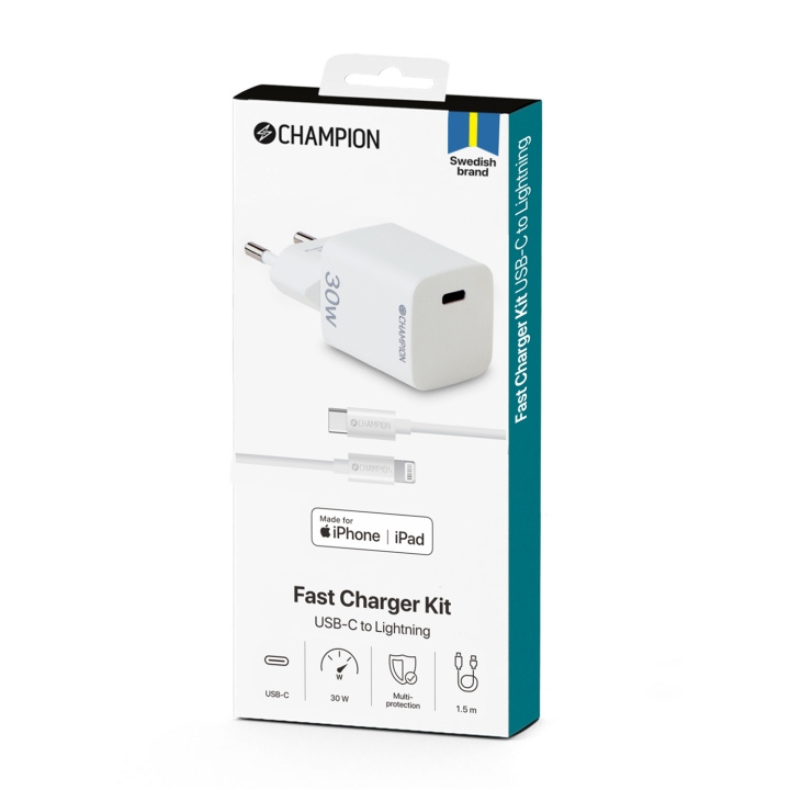 Champion Laddare 30W + USB-C till Lightning Kabel Vit in the group SMARTPHONE & TABLETS / Chargers & Cables / Wall charger / Wall charger Lightning at TP E-commerce Nordic AB (C60262)