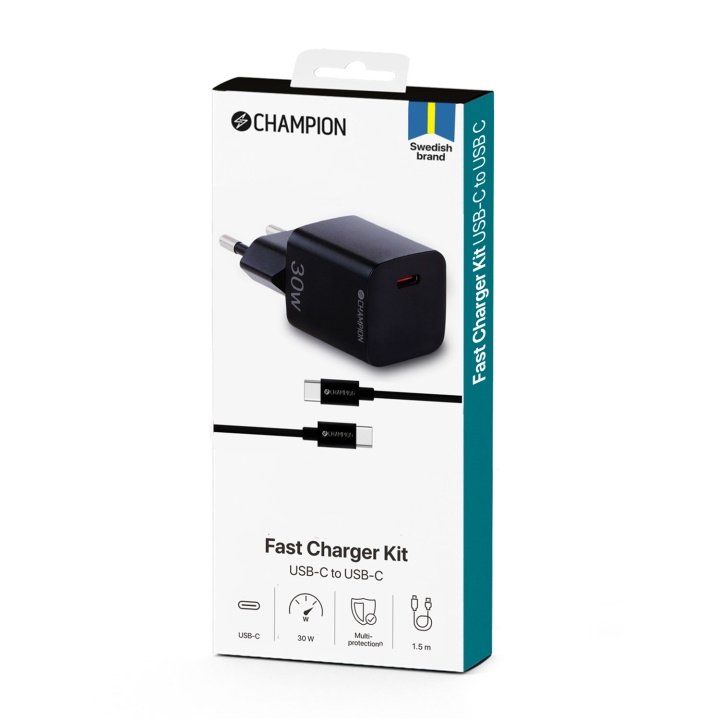 Champion Laddare 30W + USB-C Kabel Svart in the group SMARTPHONE & TABLETS / Chargers & Cables / Wall charger / Wall charger USB-C at TP E-commerce Nordic AB (C60263)