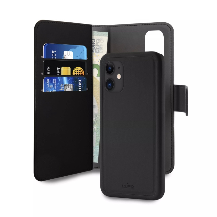 Puro iPhone 12 Mini EcoLeather Wallet Detach. black in the group SMARTPHONE & TABLETS / Phone cases / Apple / iPhone 12 Mini / Wallet Case at TP E-commerce Nordic AB (C60611)