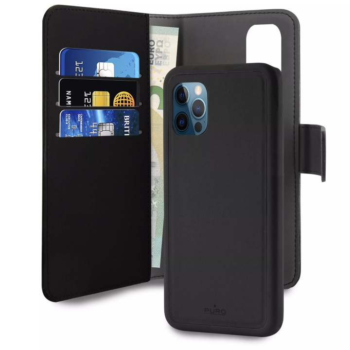 Puro iPhone 12 Pro Max, EcoLeather Wallet Detach, black in the group SMARTPHONE & TABLETS / Phone cases / Apple / iPhone 12 Pro / Wallet Case at TP E-commerce Nordic AB (C60612)