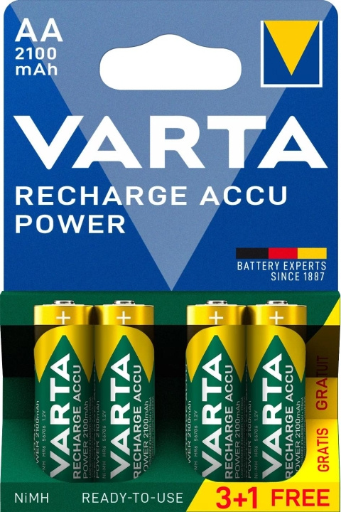 Varta Recharge Charge Accu Power AA 2100mAh 4 Pack (3+1) in the group HOME ELECTRONICS / Batteries & Chargers / Rechargable batteries / AA at TP E-commerce Nordic AB (C60791)