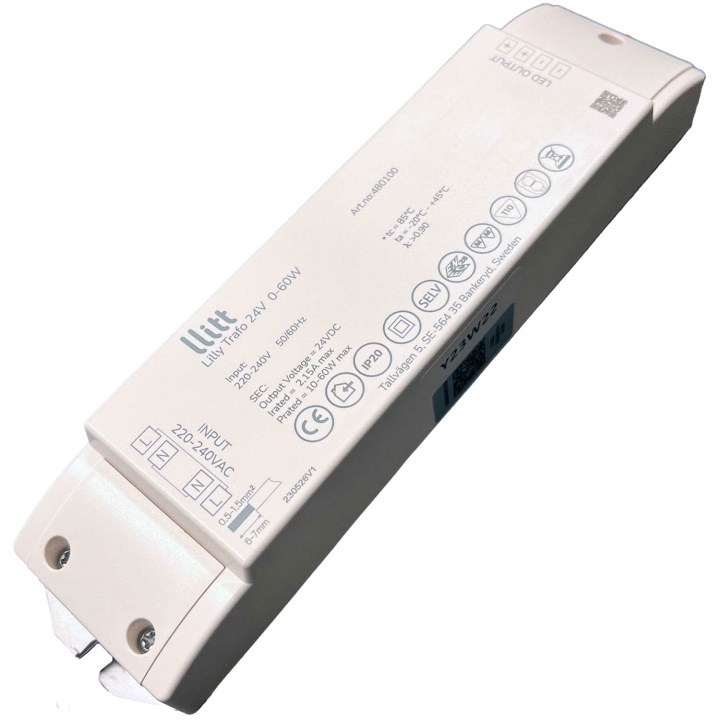 Llitt Lilly Driver Transformator för LED-strip 24V 0-60W IP20 in the group HOME, HOUSEHOLD & GARDEN / Smart home / Smart Lights at TP E-commerce Nordic AB (C62174)