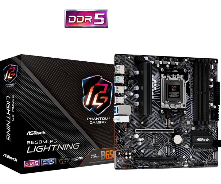 ASRock B650M PG Lightning Motherboard Micro ATX AM5 Socket DDR5 in the group COMPUTERS & PERIPHERALS / Computer components / Motherboard at TP E-commerce Nordic AB (C62578)