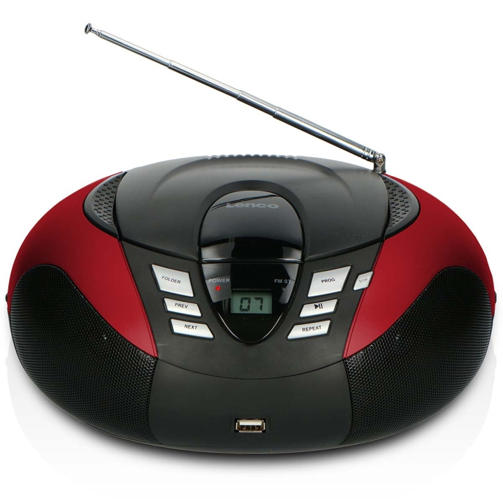 Lenco Portable FM Radio CD and USB player Red in the group HOME ELECTRONICS / Audio & Picture / Home cinema, Hifi & Portable / Portable audio players / CD-players at TP E-commerce Nordic AB (C64489)