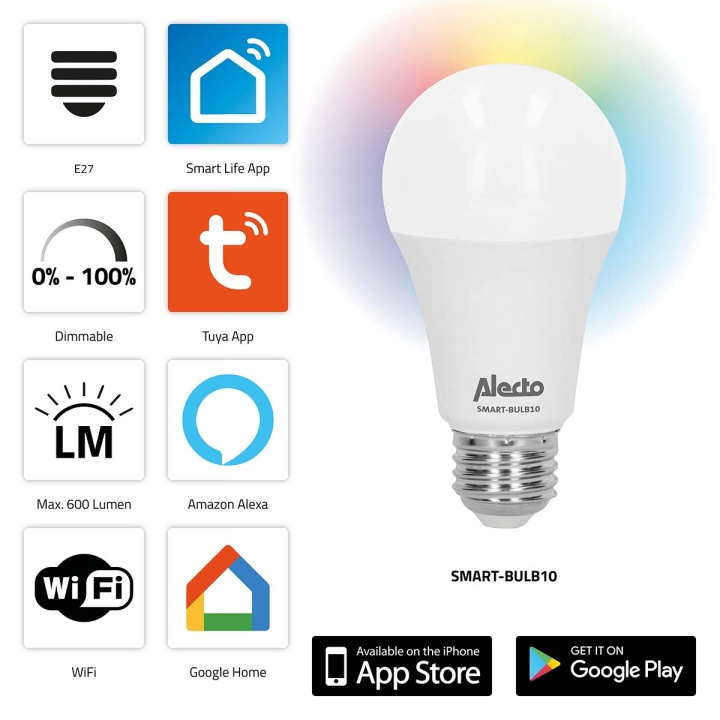 Alecto SMART-BULB10 Smart LED colour lamp with Wi-Fi in the group HOME, HOUSEHOLD & GARDEN / Smart home / Smart Lights at TP E-commerce Nordic AB (C64497)