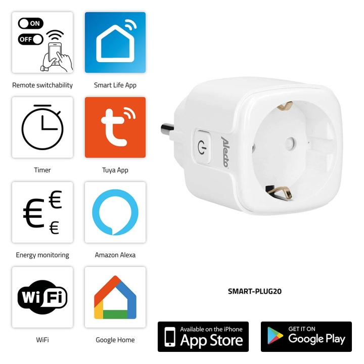 Alecto SMART-PLUG20 Smart Wi-Fi plug with energy monitor 16A 3680W in the group HOME, HOUSEHOLD & GARDEN / Smart home / Smart plugs at TP E-commerce Nordic AB (C64503)