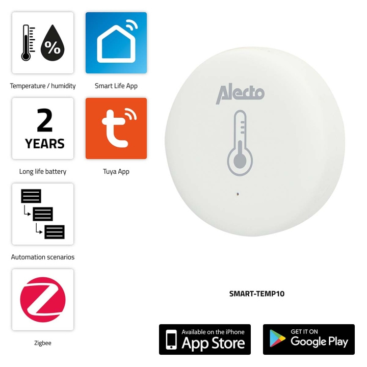 Alecto SMART-TEMP10 Smart Zigbee temperature and humidity sensor in the group HOME, HOUSEHOLD & GARDEN / Smart home / Smart sensors at TP E-commerce Nordic AB (C64505)