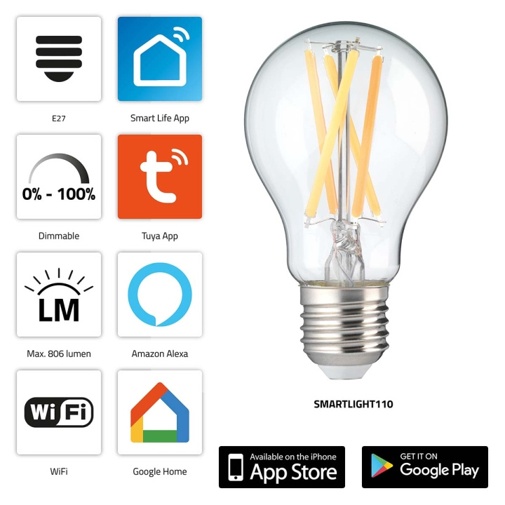Alecto SMARTLIGHT110 Smart filament LED lamp with Wi-Fi in the group HOME, HOUSEHOLD & GARDEN / Smart home / Smart Lights at TP E-commerce Nordic AB (C64508)