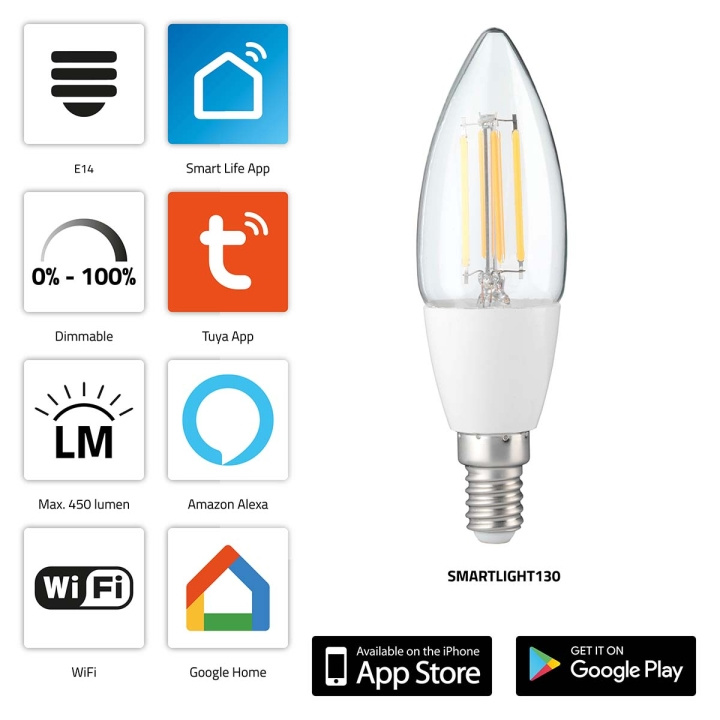 Alecto SMARTLIGHT130 Smart filament LED lamp with Wi-Fi in the group HOME, HOUSEHOLD & GARDEN / Smart home / Smart Lights at TP E-commerce Nordic AB (C64510)