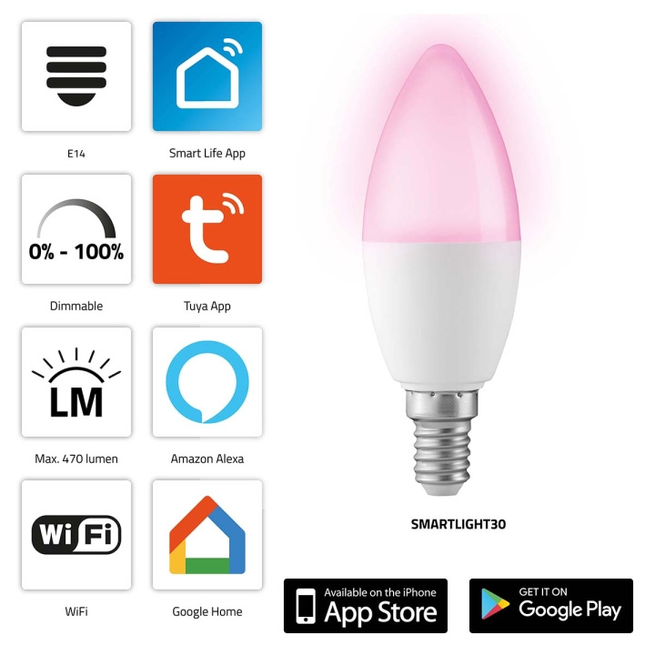 Alecto SMARTLIGHT30 Smart LED colour lamp with Wi-Fi in the group HOME, HOUSEHOLD & GARDEN / Smart home / Smart Lights at TP E-commerce Nordic AB (C64511)