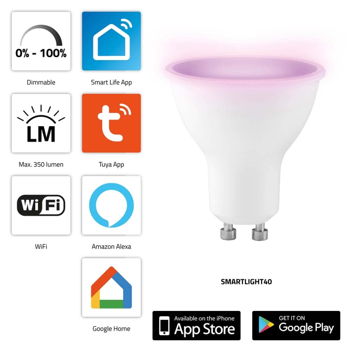 Alecto SMARTLIGHT40 Smart LED colour lamp with Wi-Fi in the group HOME, HOUSEHOLD & GARDEN / Smart home / Smart Lights at TP E-commerce Nordic AB (C64512)